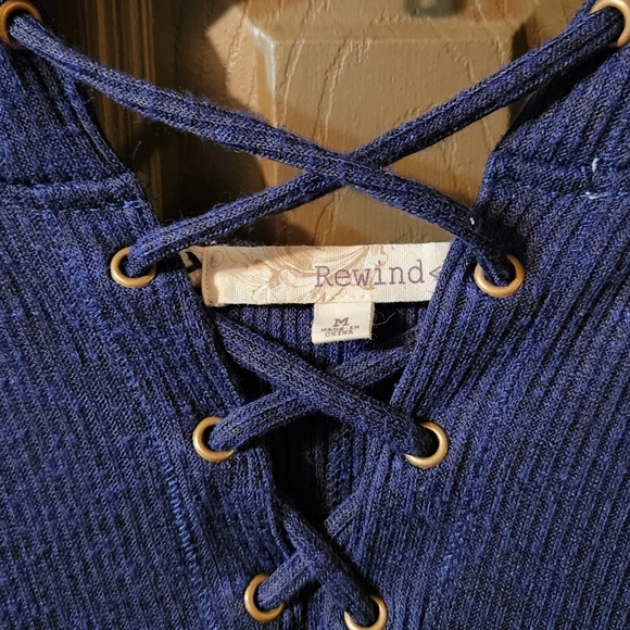 (NWOT) Rewind, Juniors Medium, deep blue varsity stripe knit long sleeve top - Picture 3 of 4
